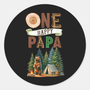 One Happy Papa Camper First Birthday Camping Bear Classic Round Sticker