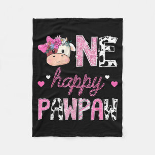 One happy pawpaw 1st birthday girl pink farm fleece blanket
