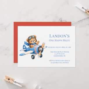 One Happy Pilot 1st. Boy’s Birthday Party  Invitation