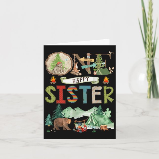 One Happy Sister Camper 1st Birthday Camng Bear  Card (Front)