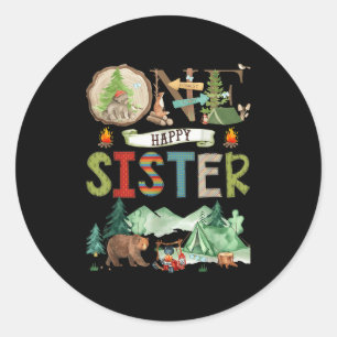 One Happy Sister Camper 1st Birthday Camng Bear Classic Round Sticker