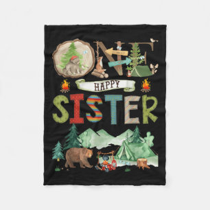 One Happy Sister Camper 1st Birthday Camng Bear Fleece Blanket