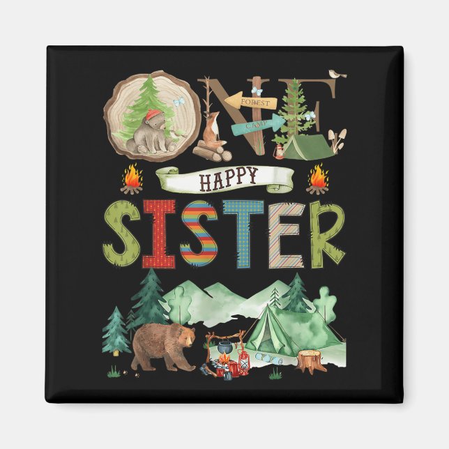 One Happy Sister Camper 1st Birthday Camng Bear  Magnet (Front)