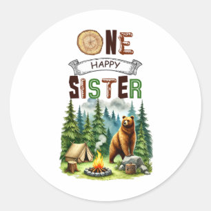 One Happy Sister Camper First Birthday Camping Bea Classic Round Sticker