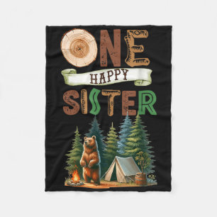One Happy Sister Camper First Birthday Camping Bea Fleece Blanket