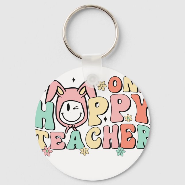 one happy teacher2, retro, vintage key ring (Front)