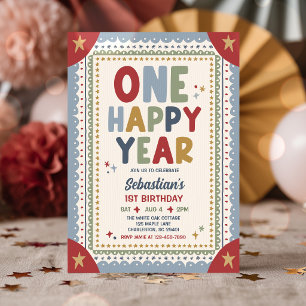 One Happy Year Whimsical Boy 1st Birthday Party Invitation