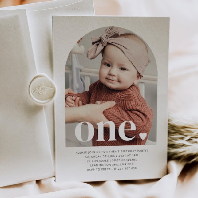One Heart Arched Photo First Birthday Invitation (Creator Uploaded)