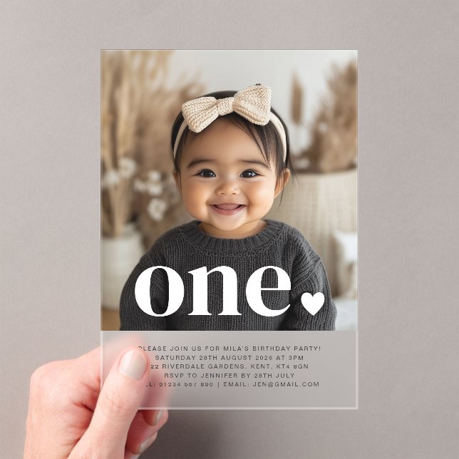 One Heart Photo First Birthday Invitation  (Insitu (Handheld))