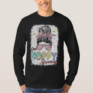 One Hoppy Grammy Messy Bun Mum Life Bunny Happy Ea T-Shirt