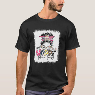 One Hoppy Lunch Lady Messy Bun Leopard Easter Day T-Shirt