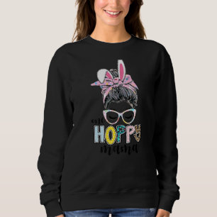 One Hoppy Mama Leopard Glasses Messy Bun Happy Eas Sweatshirt