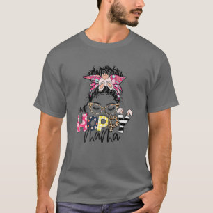 One Hoppy Mama Messy Bun Bunny Leopard Easter Day T-Shirt