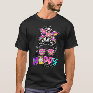 One Hoppy Mama Messy Bun Leopard Happy Easter Cute T-Shirt
