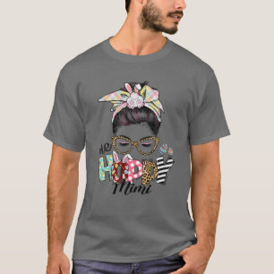 One Hoppy Mimi Messy Bun Hair Happy Easter Day Wom T-Shirt