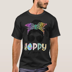 One Hoppy Nonna Leopard Messy Bun Easter Day T-Shirt