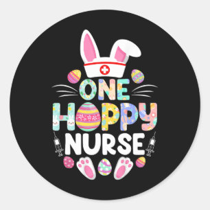 One Hoppy Nurse Funny Easter Day Family Matching  Classic Round Sticker