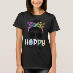One Hoppy Pre K Teacher Messy Bun Teacher Easter D T-Shirt