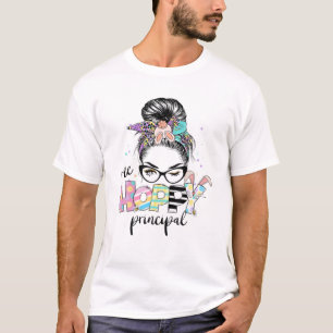 One Hoppy Principal Bunny Leopard Messy Bun Easter T-Shirt