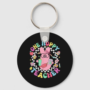 One Hoppy Teacher Bunny Easter Day Eggs Groovy Ret Key Ring