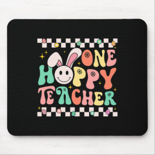 One Hoppy Teacher Bunny Easter Day Groovy Retro Bo Mouse Mat