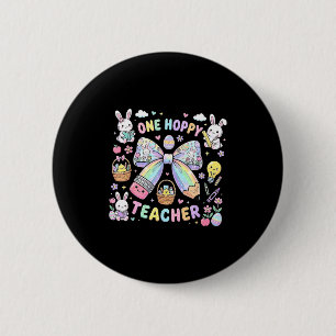 One Hoppy Teacher Bunny Easter Day Groovy Retro Wo 6 Cm Round Badge