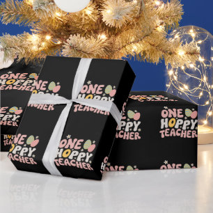 One Hoppy Teacher Easter Teaching Groovy Retro Wrapping Paper
