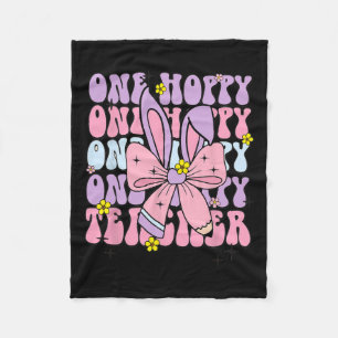 One Hoppy Teacher Retro Bunny Easter Teacher Appre Fleece Blanket