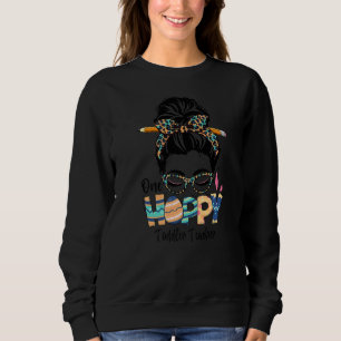 One Hoppy Toddler Teacher Messy Bun Teacher Easter Sweatshirt