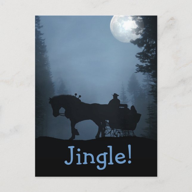 One Horse Open Sleigh Postcard Xmas Holiday (Front)