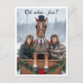 One Horse Open Sleigh Pun Holiday Postcard