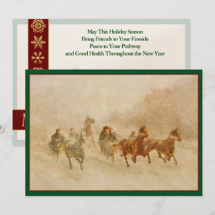 One Horse Open Sleigh Race Vintage Customised Holiday Card