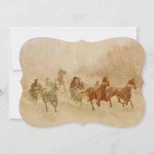 One Horse Open Sleigh Race Vintage Fancy Cut Holiday Card