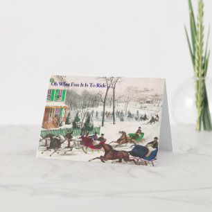 One Horse Open Sleigh Vintage Christmas Holiday Card