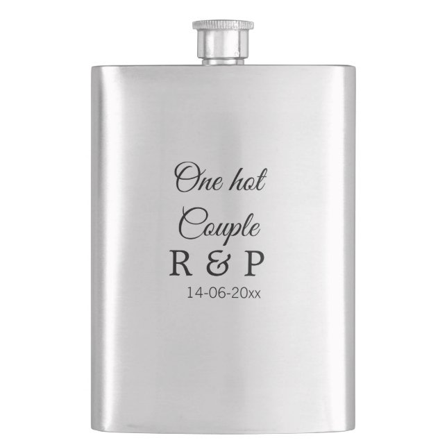 One hot add couple name initial letter text date hip flask (Front)