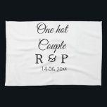 One hot add couple name initial letter text date tea towel<br><div class="desc">For lovers like us</div>