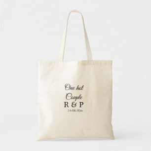 One hot add couple name initial letter text date tote bag