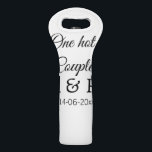 One hot add couple name initial letter text date wine bag<br><div class="desc">For lovers like us</div>