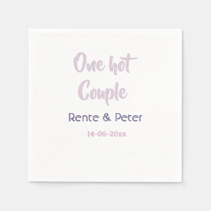 One hot couple add name purple pastel retro modern napkin