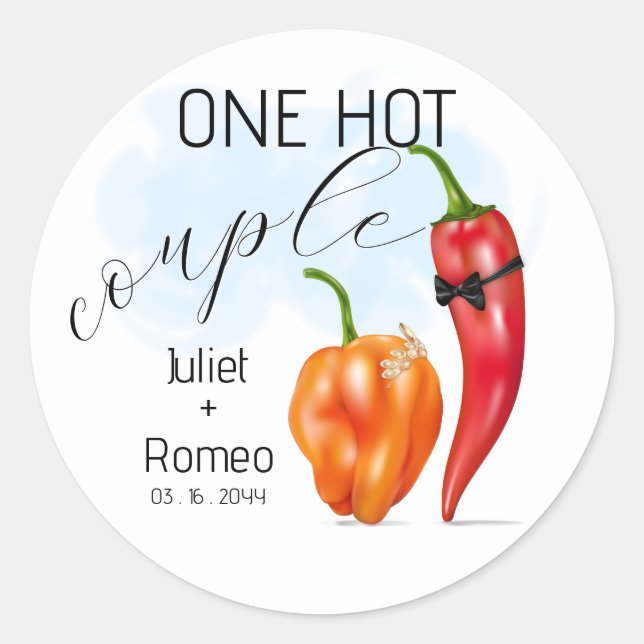One Hot Couple Hot Pepper Wedding Classic Round Sticker (Front)