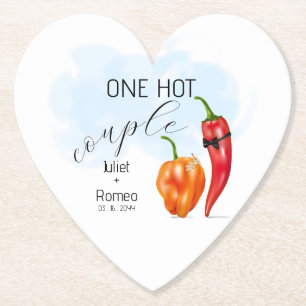 One Hot Couple Hot Pepper Wedding Paper Coaster