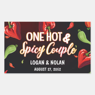 One Hot & Spicy Couple Wedding, Custom Couple name Rectangular Sticker