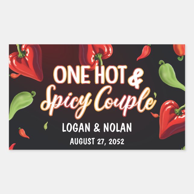 One Hot & Spicy Couple Wedding, Custom Couple name Rectangular Sticker (Front)