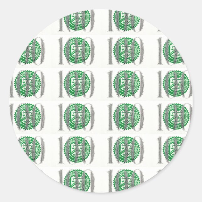 One Hundred Dollar Bill Classic Round Sticker (Front)
