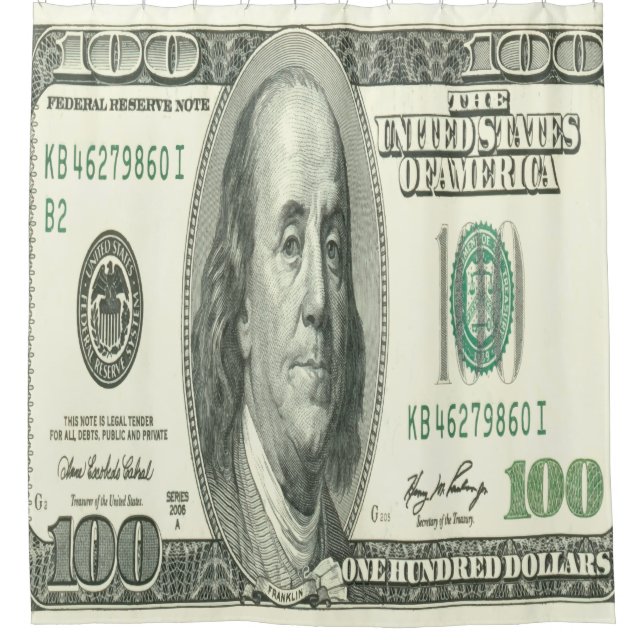 One Hundred Dollar Bill Shower Curtain (Front)