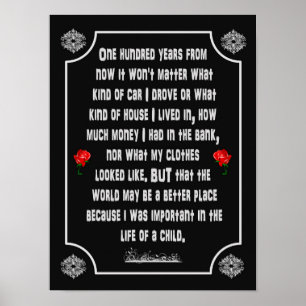 One Hundred Years From Now Poem -- art print