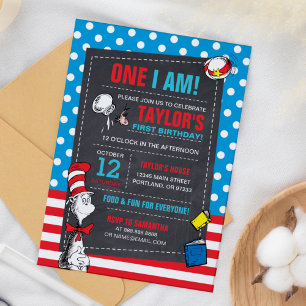 One I Am   Cat in the Hat Chalkboard Birthday Invitation