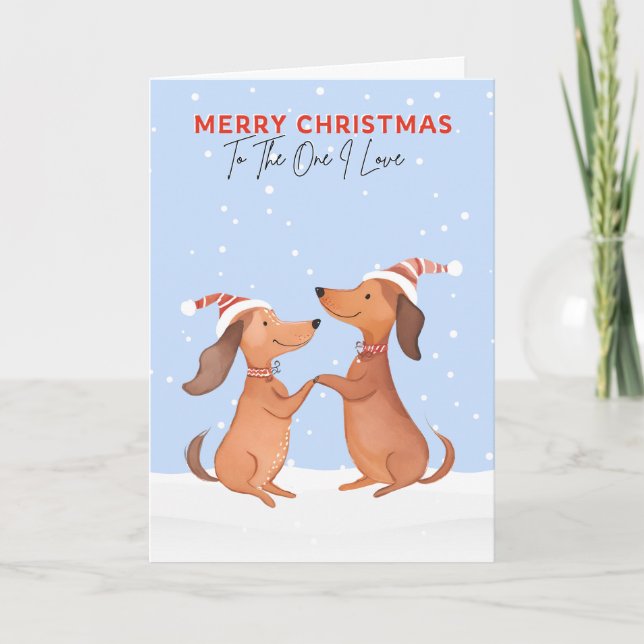 One I Love Merry Christmas Dachshunds Sausage Dogs Holiday Card (Front)