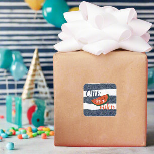 One in a Melon 1st Birthday Baby Boy Blue Striped Square Sticker