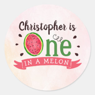 One In A Melon 1st Birthday Classic Round Sticker